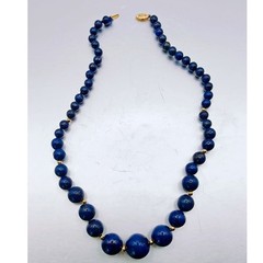Vintage Graduated Lapis Lazuli Bead Necklace 14k Spacers Filigree Clasp 19in
