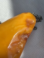 Vintage Large Egg Yolk Baltic Amber Pendant Necklace Sterling Silver Chain