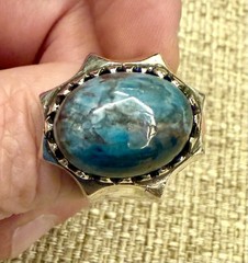 💙🔷 Rare Blue Agate Ring with Teal, Cyan & Grey Veins – Handmade Silver Unique✨