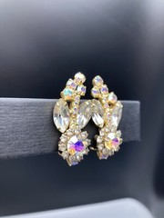 JULIANA D&E Book Piece AB Rhinestone FLOWER Shape CLIMBER Clip Earrings Ref 4724