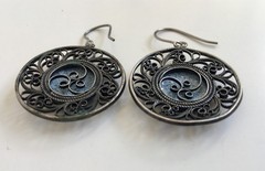 Vintage Painted Enameled Earring Soviet Cupronickel Finift Hand Wrought Filigree