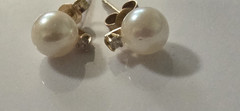 Vintage 14K Yellow Gold Akoya Cultured Pearl Diamond Stud Earrings Fine Estate