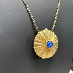 Vintage ESTEE LAUDER Signed Perfume Locket w/LAPIS LAZULI Blue Glass Stone 24″
