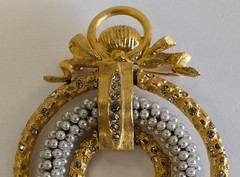 Vintage Large Rhinestone & Pearl Rings Brooch Pin