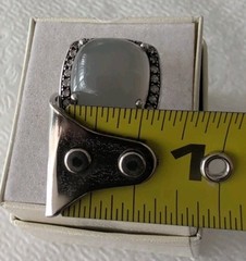 VINTAGE STERLING SILVER MOONSTONE? CHALCEDONY? HALO RING SIZE 9.75