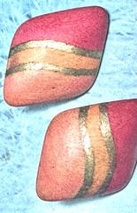 Vintage Wooden Like Orange/Gold/Pink Pierced Earrings