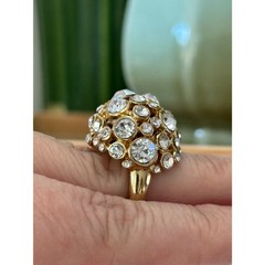 Vintage Crystal Cluster Dome Ring Gold Plated Cocktail Statement Glam Jewelry