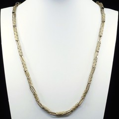 70s Gold Tone Etched Textured Bar and Link Chain Opera Length Necklace