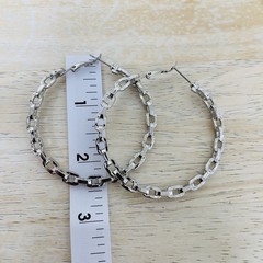 Large Silver Tone Anchor Mariner Link Hoop Earrings 2.25” VTG Minimalist Mod