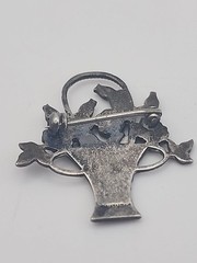 Sterling Silver Marcasite Art Deco Flower Basket Roses Vintage Brooch READ Gift