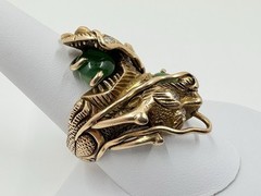 Antique Victorian 14K Gold Jade & Diamond Chinese Dragon Bypass Ring by Nosey