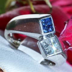 14k white gold sz 2.5 ring 0.32ct natural diamond treated sapphire vintage 4.55g
