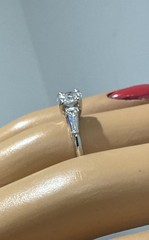 70%off Antique 1 Carat Natural Round+Baguette Diamond Platinum Engagement Ring