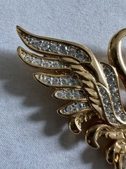 Vintage Nolan Miller Double Swan Brooch Pin Dangle Heart Pave Rhinestones signed