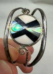 Vintage Taxco Mexican Sterling Silver Bracelet Abalone