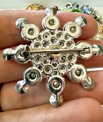 Vintage AB Rhinestone Snowflake Brooch Aurora Borealis Silver Tone 1.75”