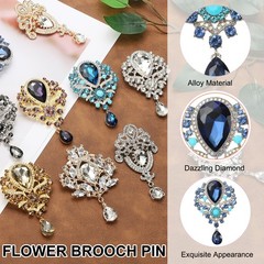 1 Pcs Large Rhinestone Brooch for Women, Blue(3.5×2.2 Inch)