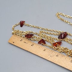 Vintage Necklace Gold tone Brown Station Extra Long 32 in