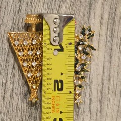 Vintage Rhinestone Christmas Tree Brooch set Filigree Gold Tone Holiday Pin Gift