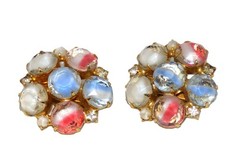 🌷 Vintage Rare Find HOBE Pastel Givre Cabochon Clip On Earrings