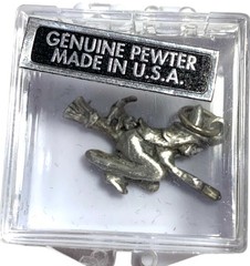 Vintage NIB Genuine Pewter Witch and Cat on a Broom Halloween Charm