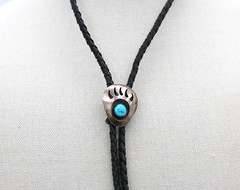 Vintage Navajo Native American Indian Turquoise Sterling Silver Bolo Tie