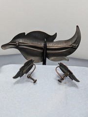 Renoir Brooch Pin and Earrings (1940’s c. leaf motif)