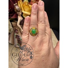 Vintage 14K Gold Jade & Tourmaline Estate Cocktail Ring | Size 7 | 4.94g