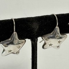 Vintage Signed M Milor Sterling Silver Puffy Etched Star Drop Earrings 3/4″ 3.6g