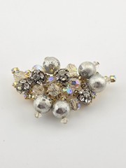 Juliana D&E Brooch #808 Silver Tone Dangle Balls Gold Tone Puddling Rhinestones