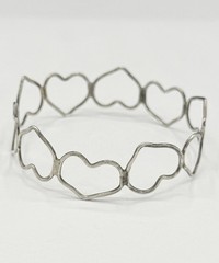 Vintage Modernist Open Work Heart Bangle Bracelet Sterling Silver