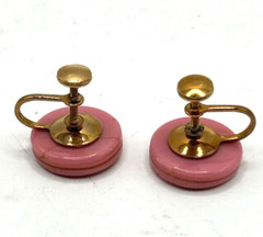Vtg Pink Glass Gold Filled Wire Wrapped Brooch & Earrings Set Estate
