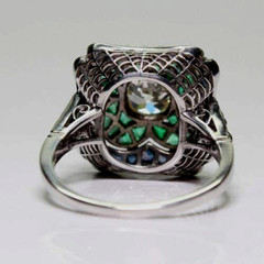 Vintage Emerald, Sapphire & Lab-Created Diamond Floral Engagement 925Silver Ring