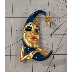 RARE Erwin Pearl Man in the Moon Brooch Blue Enamel Gold Tone Celestial Star