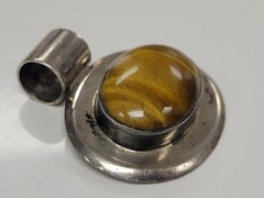 Vintage Sterling Silver Oval Tiger’s Eye Pendant ~ 23 grams ~ 6-D632