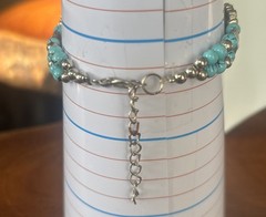 VTG Southwest Western Silver Turquoise Cabochons & Beaded Bracelet Adjustable