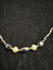 Vintage Hematite Faux Pearl Beaded Necklace Black Silver Gold Tone