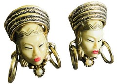Vintage Selro/Selini Asian Princess/Thai Girl Clip EARRINGS,fjt