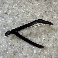 Vintage MCM Black Coral Good Luck & Protection Wishbone Brooch Pin