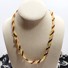 Unique Red and Opaque and Clear Lucite Chip Beaded Hand Strung Vintage Necklace