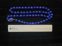 Vintage Marvella Signed Blue Round Ball Glass Bead Necklace W/ Gold Plated Clasp