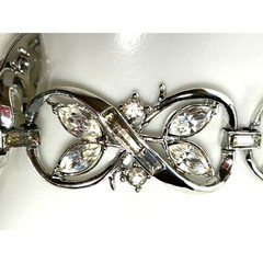 Vintage Coro Floral Infinity Link Rhinestone Bracelet Silver Tone 1950s