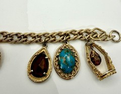 Vintage Etruscan Revival Style Charm Bracelet Watch Fob Style Gold Tone 7 1/8”