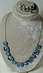 Vintage Monet Blue Rhinestone Collar Necklace w Bonus Stud Earrings