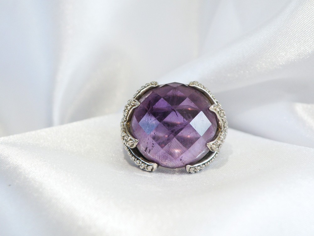 Vintage Sterling Silver 925 Natural Amethyst Claw Unique Ring Size 7.5