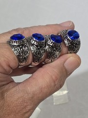 4pc Lot Size 12 Men US Army Military Rings Blue Sapphire Simulated Stone Bulk