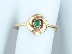 Dainty Antique Edwardian Solid 15k Gold Green Paste Floral Flower Ring – Sz 6.25