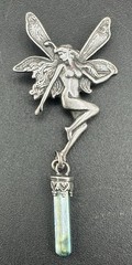 Vintage Sterling Silver Fairy Pixie Pendant Mythical Winged Woman Crystal