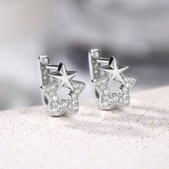 Star Huggie U-Hoop Girl’s Earrings 2.2 Ct Simulated Diamond 14K White Gold Over