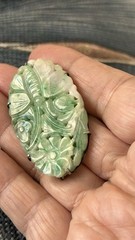 #0075: Vintage Jadeite Carved Floral and Butterfly Motif – Green & White Brooch